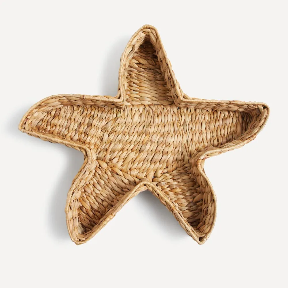 Unique Star Shaped Water Hyacinth Tray Basket Boho Woven Serving Tray