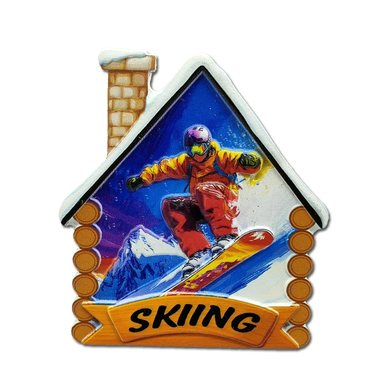 Custom Logo Resin Refrigerator Magnet Travel Gift European Snow Mountain Skiing Andorra Souvenir Fridge Magnet