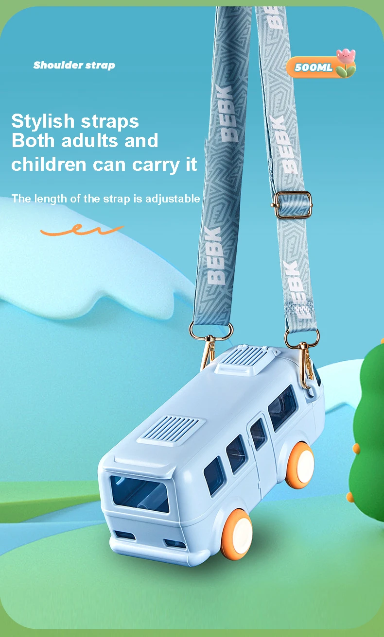 Hot Children's water cup straw 500ml maternal and child grade baby bus car large capacity kettle Cup