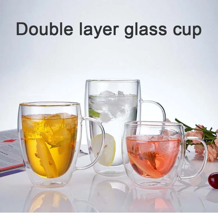 BPA FREE double layer with handle insulated milk juice coffee cup reusable eco-friendly double wall glass cup coffee cup