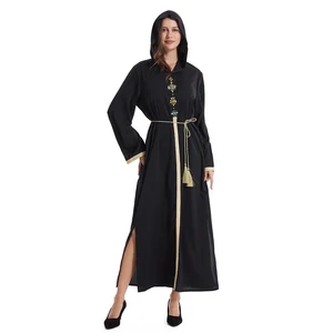 Dubai 2026 Modest Plus Size Islamic Eid Dresses Caftan Hooded Abaya Women Ankle Length Long Sleeves Polyester Daily