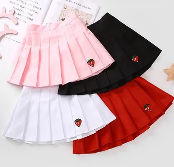 Wholesale More Color Children Skirt Embroidery Strawberry Teenage Girls Mini Dress Blank Kids Pleated Mini Pink Skirt Girls
