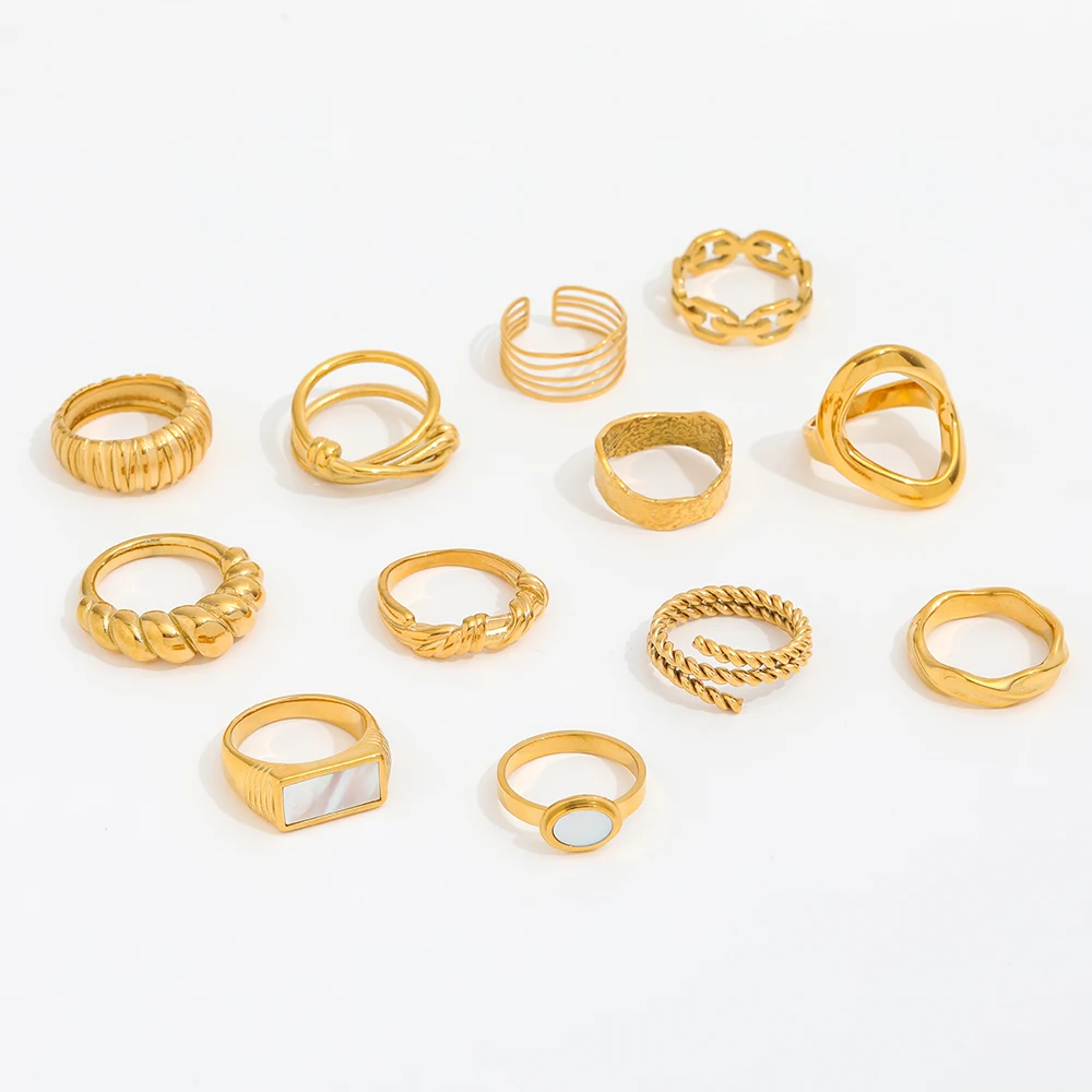 High End PVD  Gold Plated Chunky Gradient Croissant Rings for Women Stainless Steel Jewelry