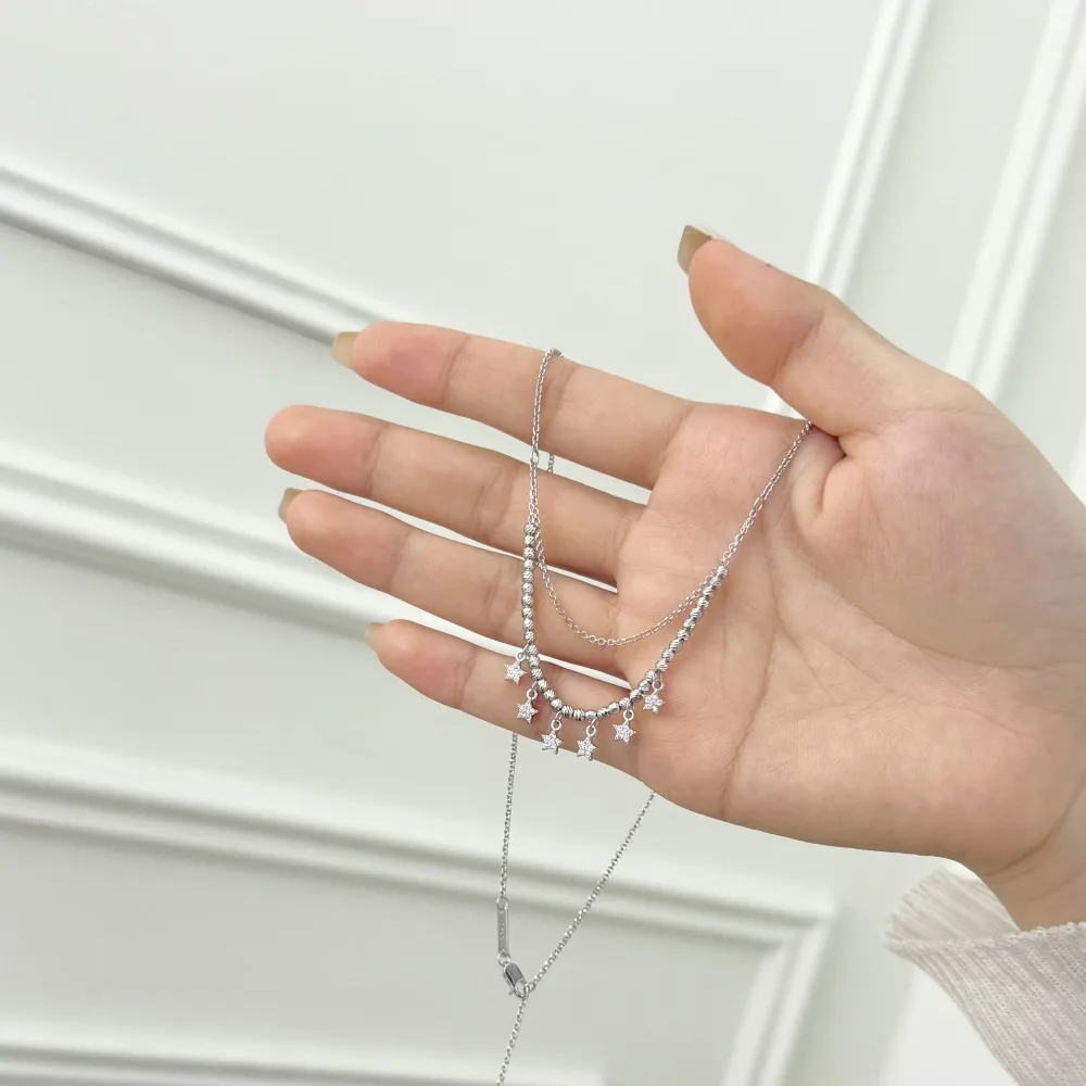 KAKODIY new pendant necklace double-layer chain buckle 5A zirconia tassel multi-star pendant women's necklace detail 2