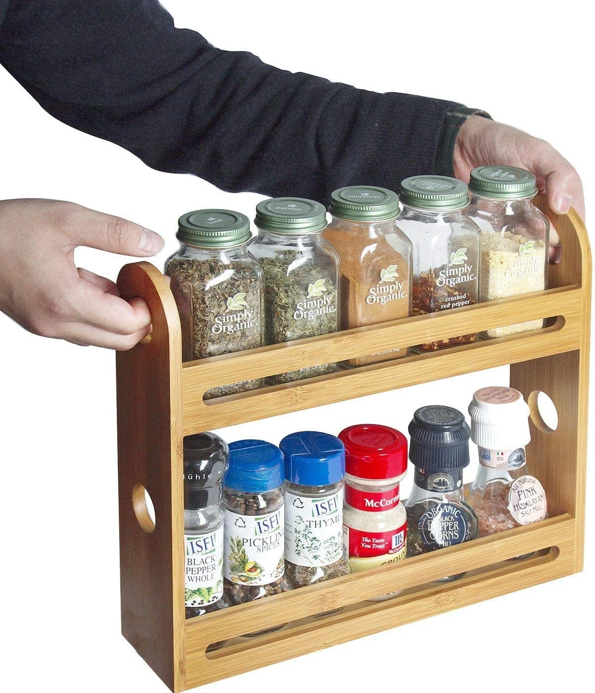 2 Schichten Bambus Holz Gewrz regal Gewrz regal Kche Steh-und Wand  gewrz glas halter