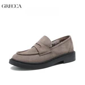 Top Version Women's Autumn Winter New Collection Handmade Sheepskin Loafers Low-Heeled Thick Sole Slip-On Lazy Comfortable Soft