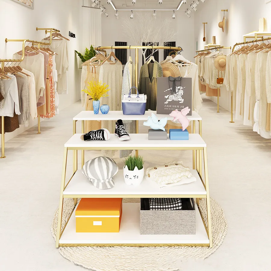 Clothing Shop Middle Display Stand Set Nanogold Metal Shoe & Handbag