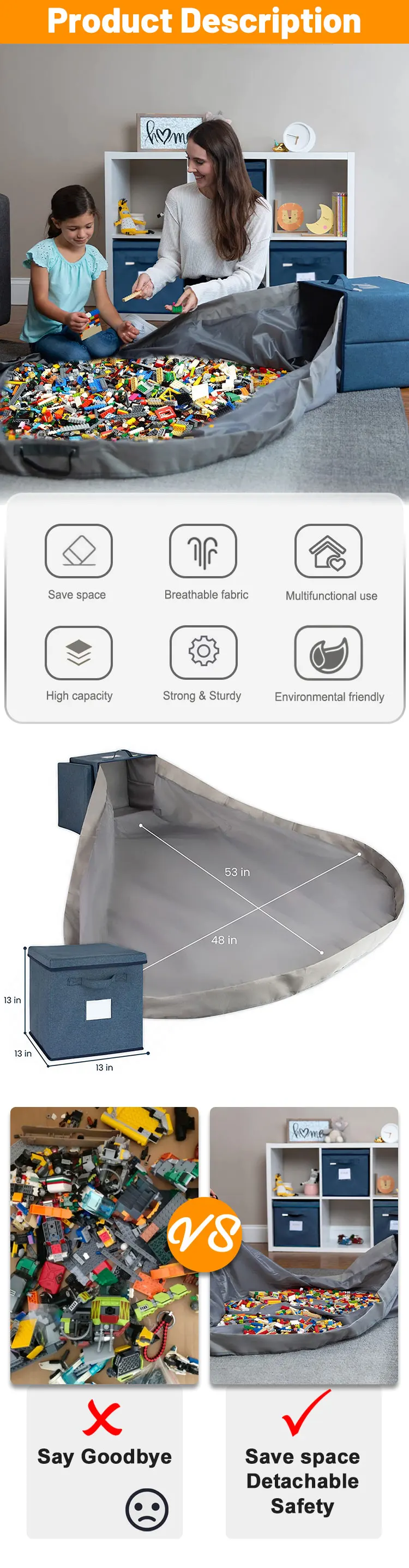 Foldable Toy Storage Baskets With Play Mats Large Capacity Toy Organizer High Quality Children