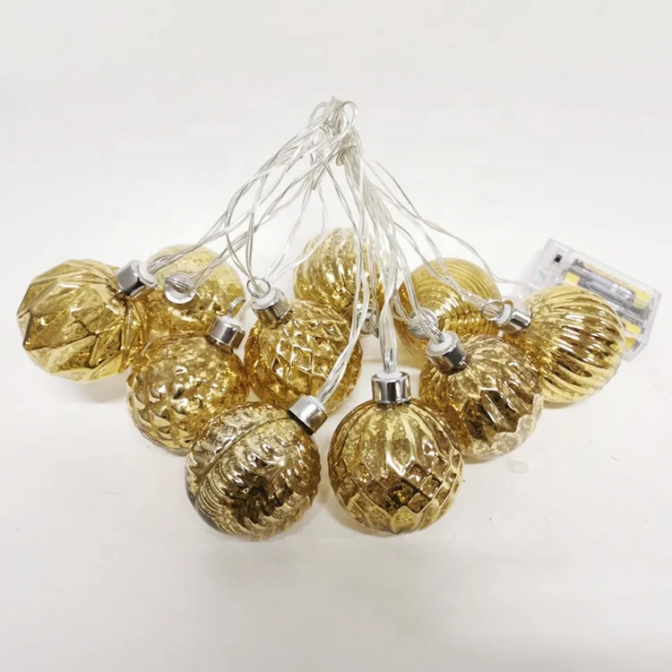 Custom 10 led battery operated Christmas tree mercury glass bauble decoration hanging fairy garland string light chains for sale supplier