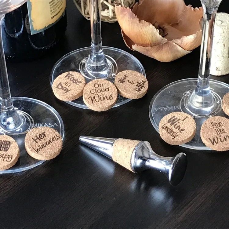 Holiday gift party decoration christmas cork wine glass charms set with bottle stopper