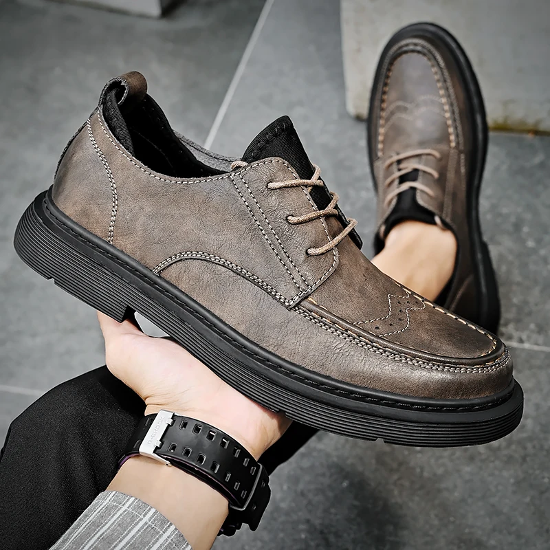 Retro Style Outdoor Business Casual Men's Leather Genuine Dress Shoes ...
