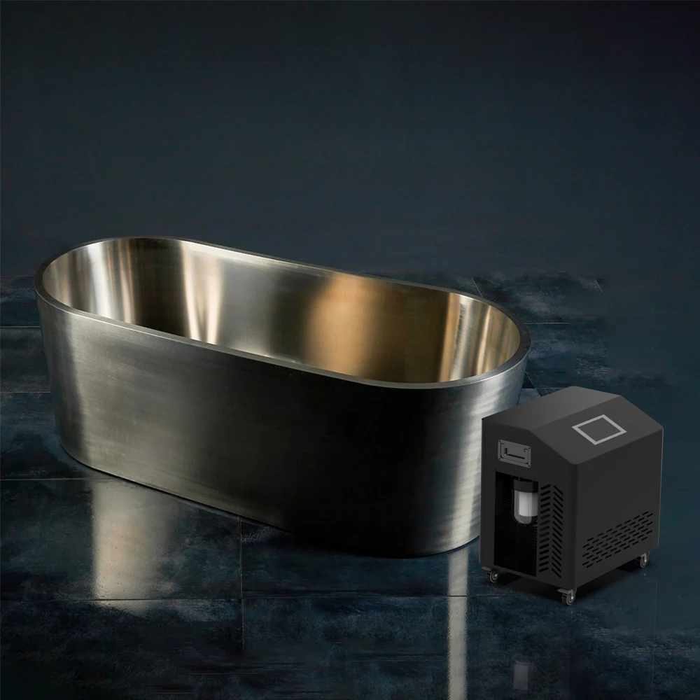 Modern 304 Stainless Steel Oval Ice Bath Tub Indoor Outdoor Cold Plunge with Chiller and Filter for Athlete Recovery