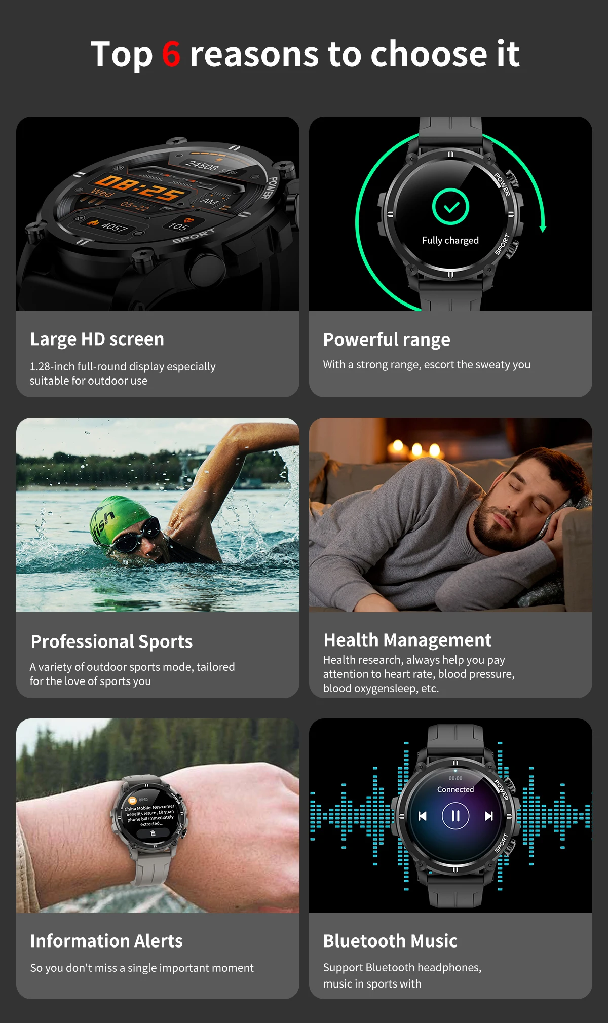 2021 New H32 Intelligente Reloj Smart Sport Watch Wireless Headset Connect Music Play Smart Watch