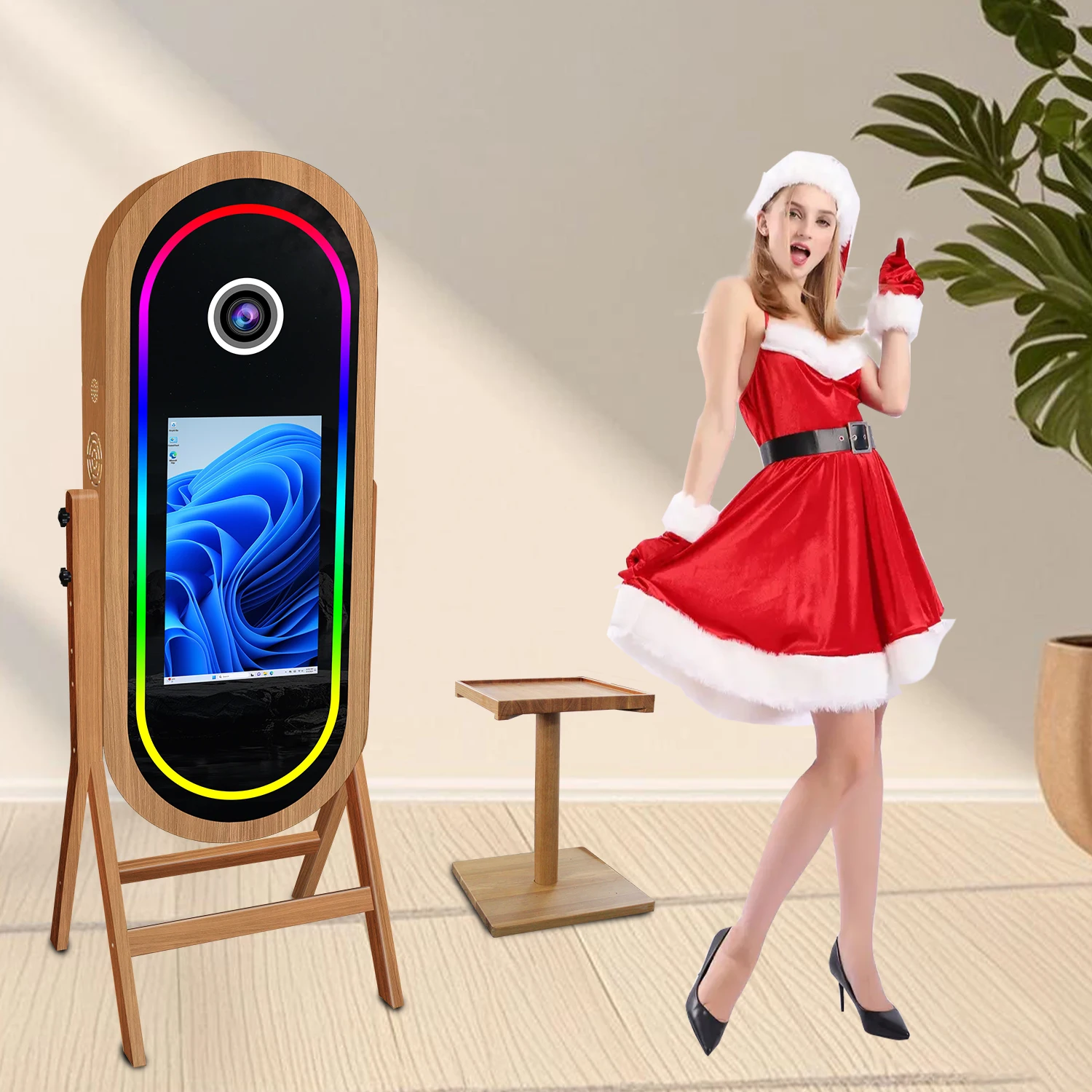 Wooden Magic Mirror Photo Booth With Printer Stand Touch Screen Selfie Digital Camera Photobooth Machine for Festival Party