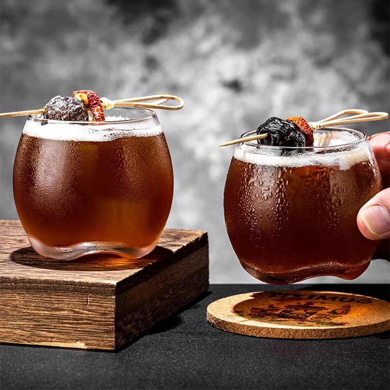 Creative Round Ball Apple Shaped Clear Glassware Heavy Base Whiskey Wine Glass Cold Drink Cocktail Glasses