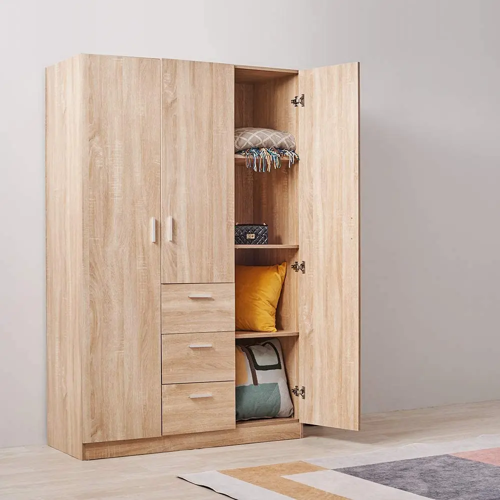 Modern Luxury Design White Wooden Kid Baby Children Closet Bedroom Wardrobes with 3 Door 3 Drawer