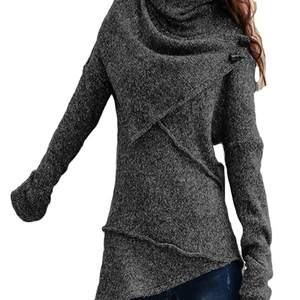 Autumn 2021 Women's Slim Fit Long Sve Sweater Coat New Solid Color Streetwear Top Pattern Ruffles Anti-Wrinkle Feature Sizes 5XL