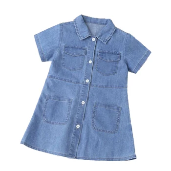 Boutique Clothing for Kids Summer Cotton Short Sleeve Casual Denim Jean Dresses Girl