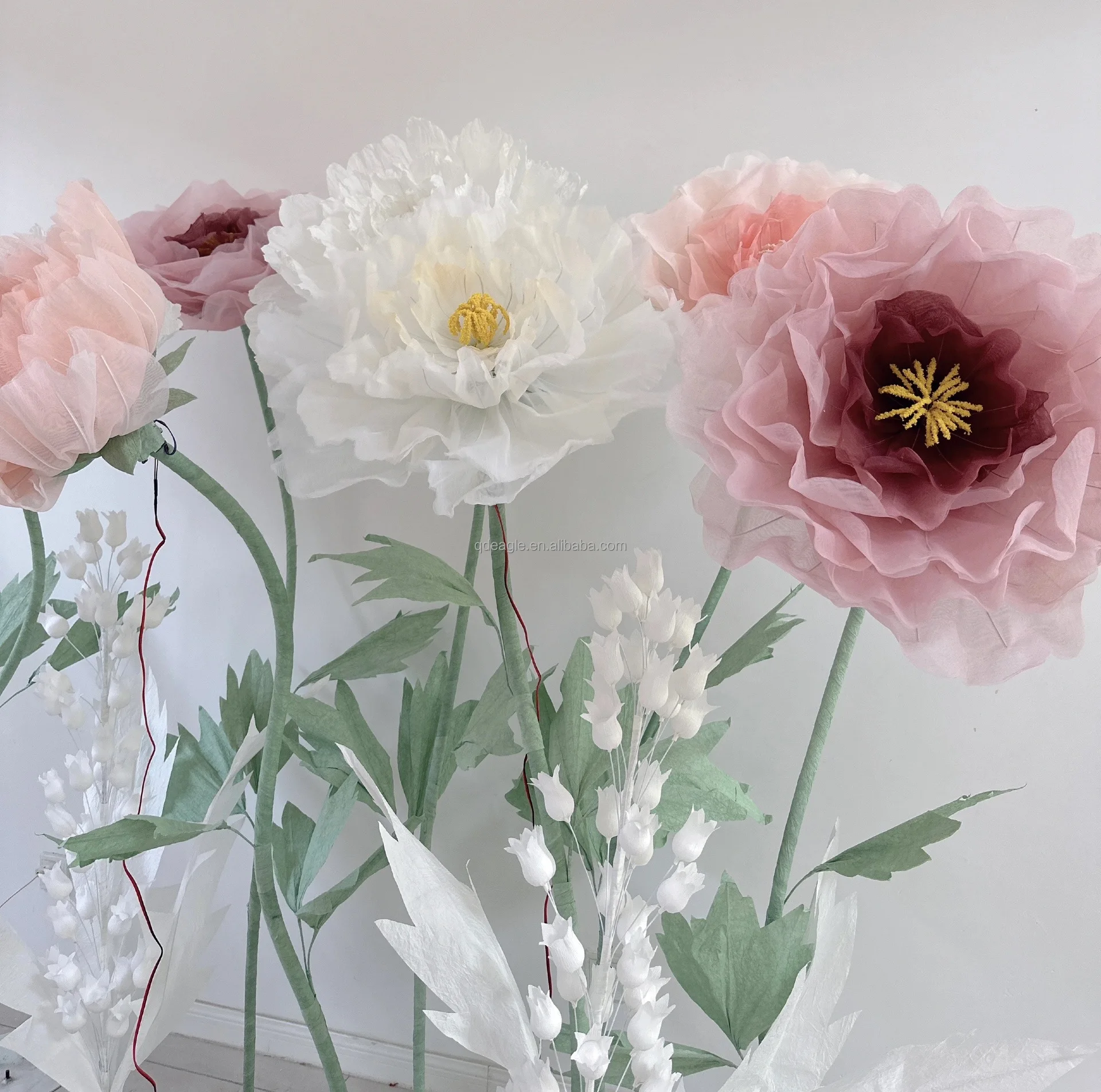 High Quality Moving Standing Organza Silk Flowers Artificial Giant Big