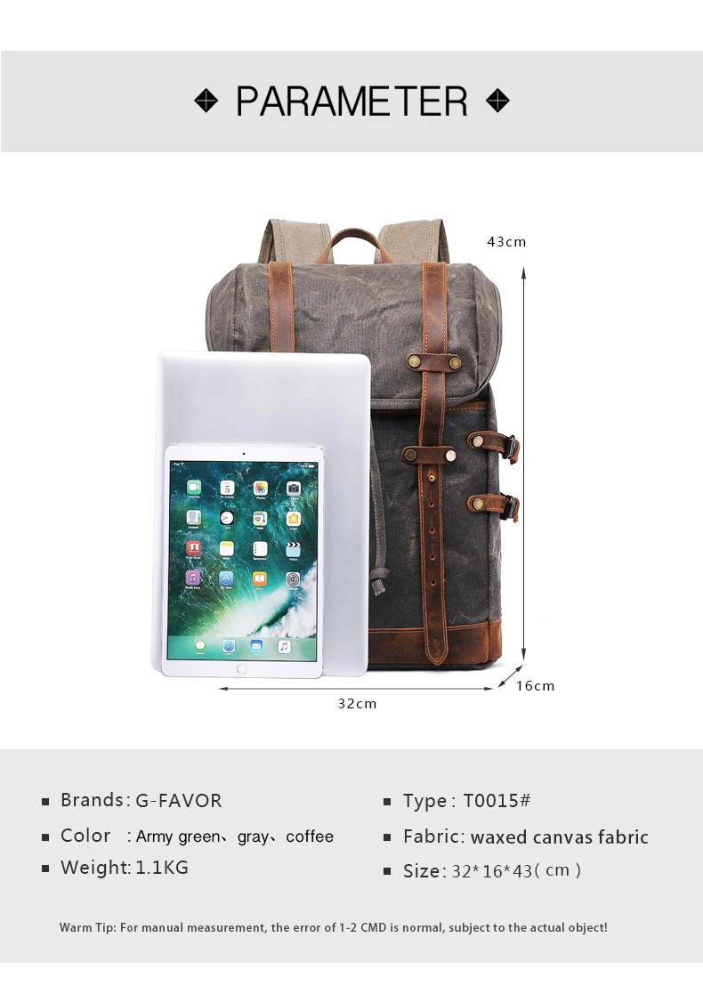 2024 Canvas and Leather Backpack Vintage Camping Style