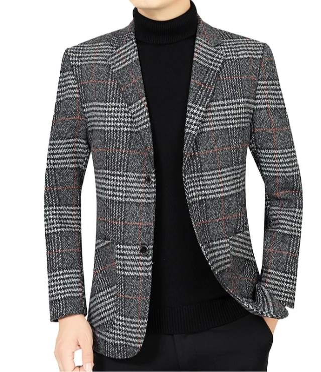 2024 Spring Autumn New Fashion Jacket Casual Garment Plaid Gentleman Easy-care Men's Suit_voghion.com