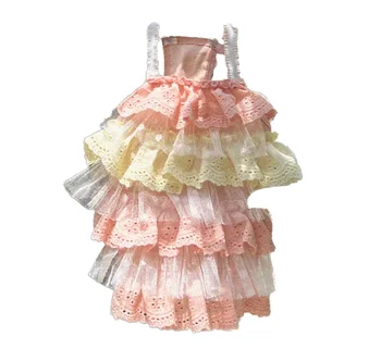 Spring Summer Pet Clothes Polka Dot Cake and Pompadour Dress for Princess Parties