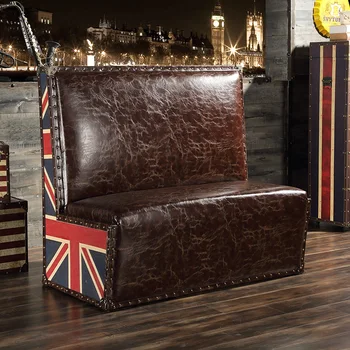 Antique Black soft sofa booth seating furniture  vintage leather restaurant booths