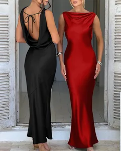 New Fashionable Slim Fit Backless Slit Elegant Temperament Long Skirt Evening Dress