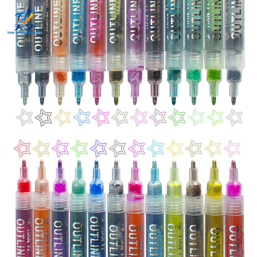 Silver Metallic Outline Markers, Assorted Colors - Set of 24 –