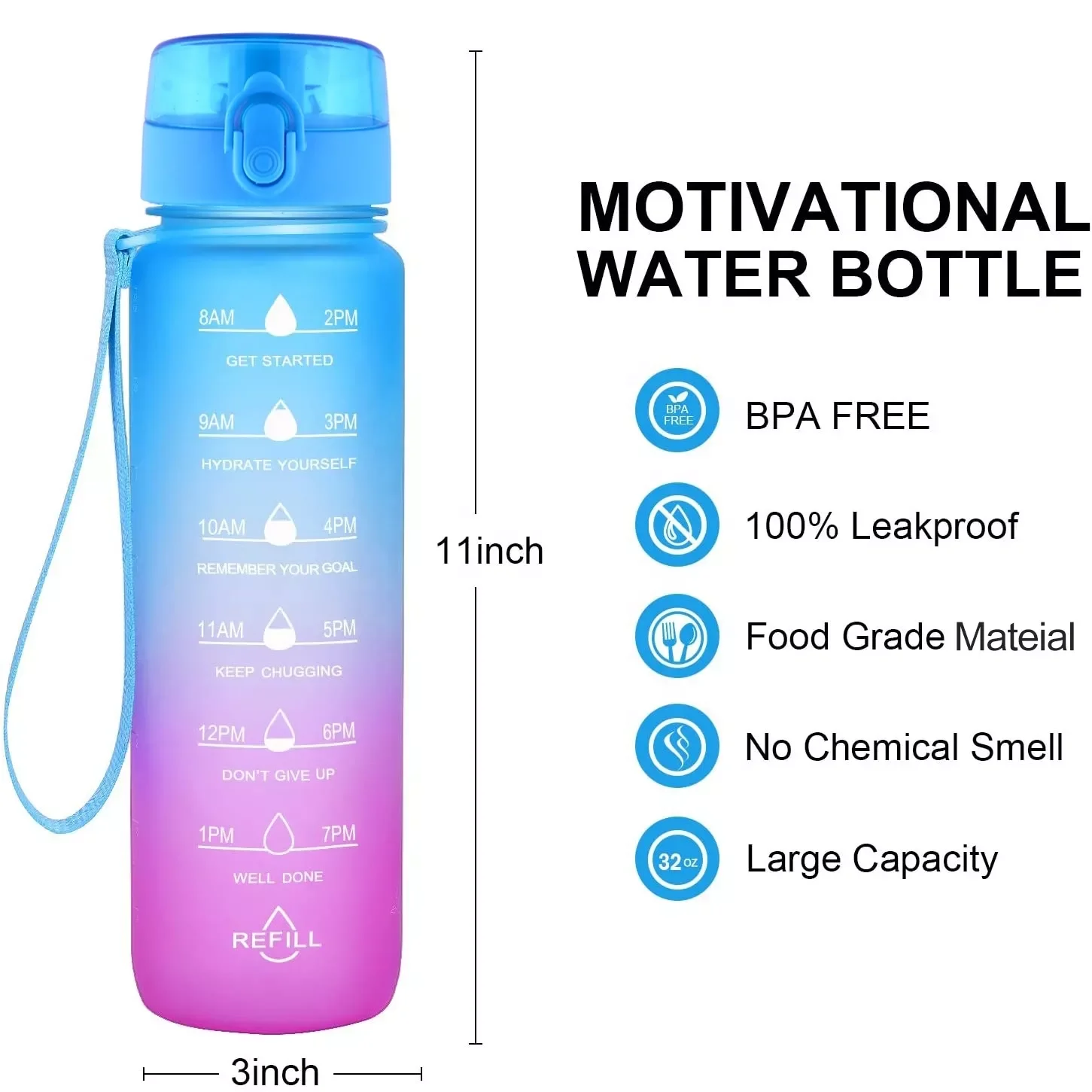 1l 320z And 2 L 640z Plastic Motivational Sport Water Bottle Bottle Gym 