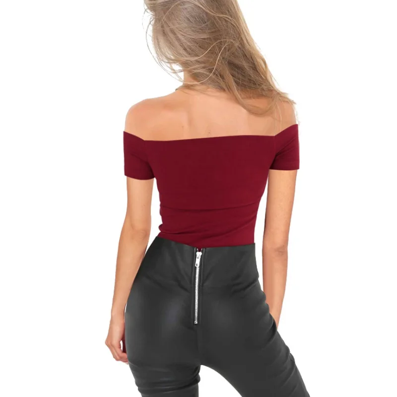 Wholesale Plus Size Off-Shoulder Sexy Women's Top and Solid Color Short Shirts