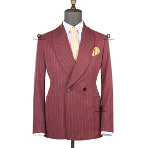 Cenne Des Graoom 2026 Maroon Striped  Men Suits With Patch Pocket Tailor-Made for Meeting Office Wear Wedding