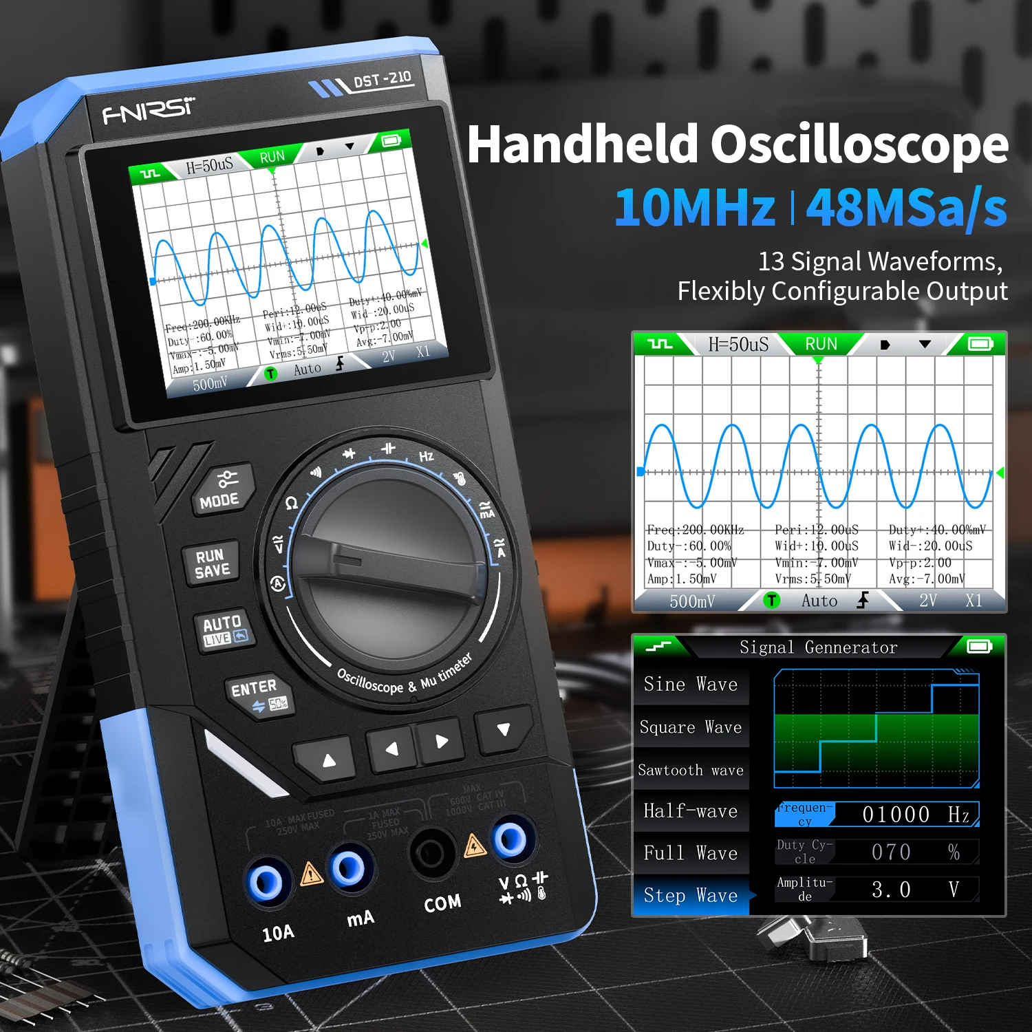 FNIRSI DST-201 1MHz Oscilloscope, signal Generator with 13 Types Output Waveform, 3 in 1 Muiti-functional Multimeter