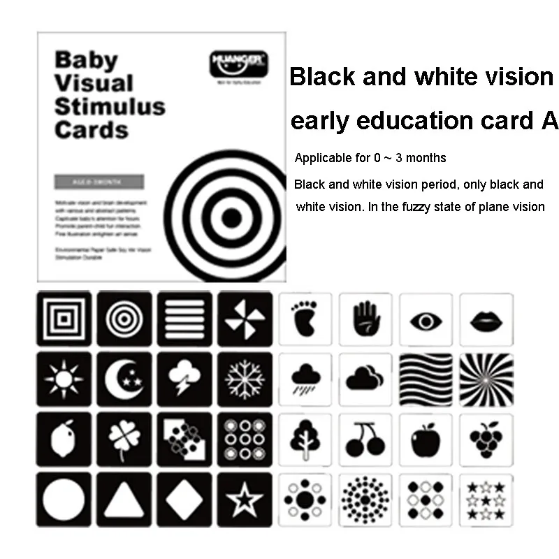 Noir Blanc Visuel Contraste Élevé Bébé Flashcard Bébé Carte de stimulation  visuelle