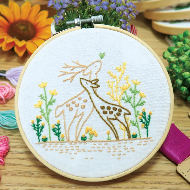 easy flower embroidery kit with bamboo