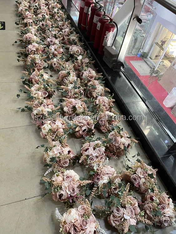 Custom Pink Rose Realistic Flower Ball 40cm Wedding Table Centerpieces