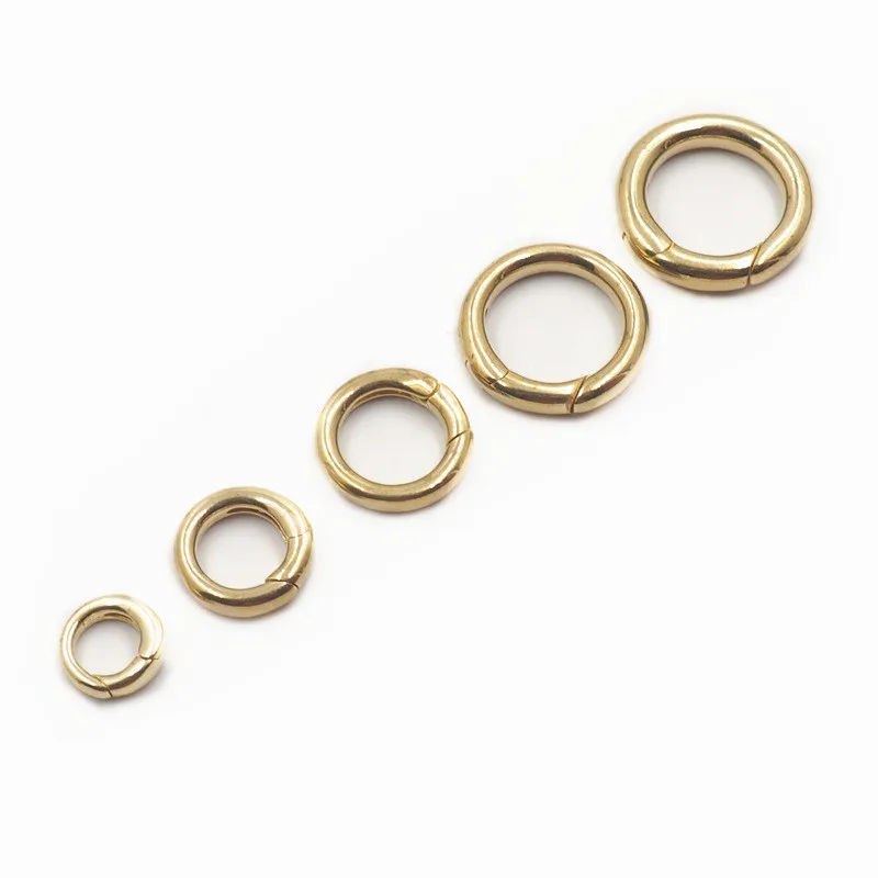 Multi Size Solid Brass Spring Clasps Round Carabiner Keychain Bag Clips Hook Metal O Ring  Connector for Handbag Accessories