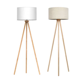 tripod wooden warm E27 cylindrical fabric lampshade floor lamp living room lamp standing