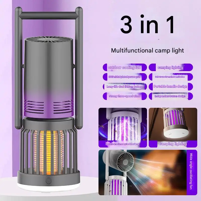 Mosquito Killer Lamp Outdoor Electric Shocker UV Light Bug Zapper Trap 3 in 1 Camping Fan Mosquito Killer Lamp Electronic