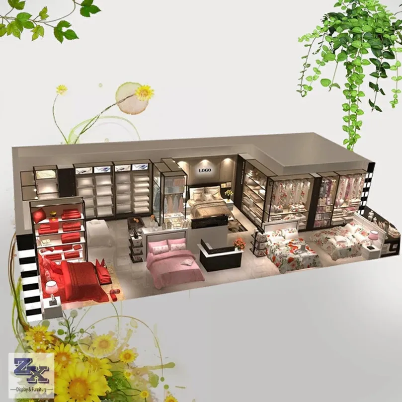 Textile Store Interior Design Quilts Display Stands Pillows Display Shelf  Bedding Display Racks for Retail Textile Shop