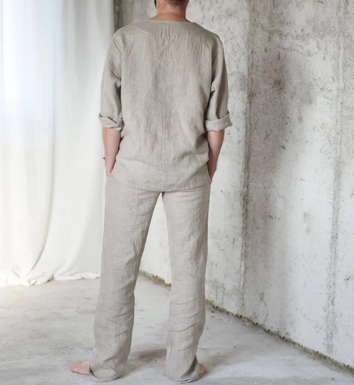 High quality fashion design custom linen men's pajama pants set sleepwear men