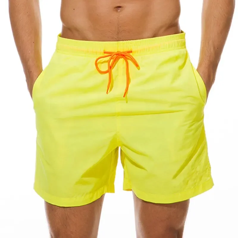 New 2023 apparel stock wholesale Summer Elastic Waist Mens Running 100% Polyester Solid color drawstring Swim Mesh Beach711_voghion.com