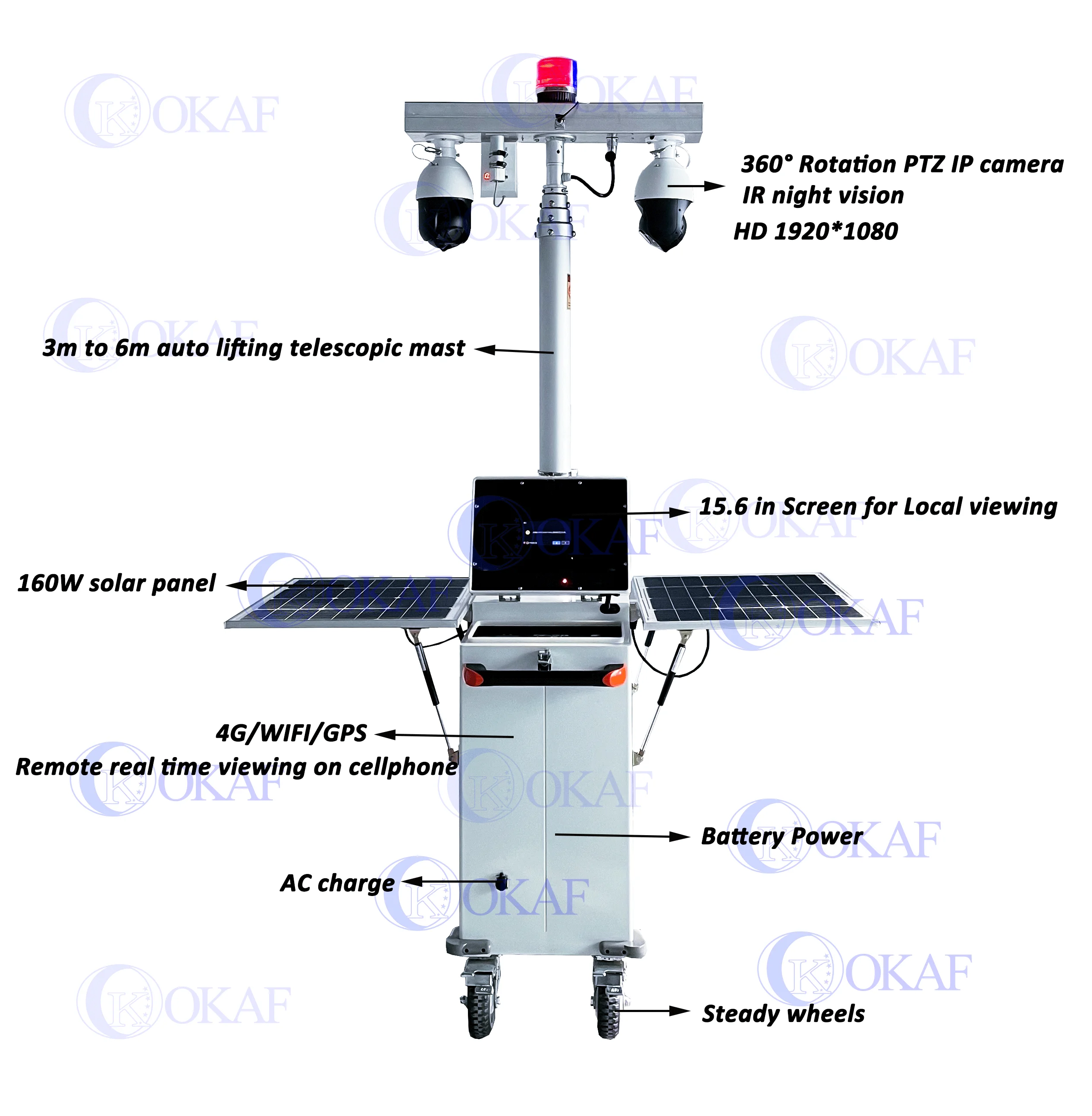 Solar Power Mobile Sentry Security Trailer System Portable CCTV Surveillance PTZ Camera Trailer with Solar Panels