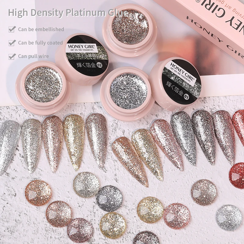 HONEY GIRL High Quality 12 color Platinum Glitter Gel Glitter Shiny Soak Off Canny Nail Polish Gel