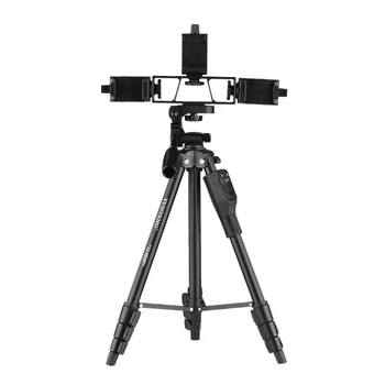 YUNTENG VCT-6808 Camera Tripod for Phone With 3 Phone Holders 4-Section Telescoping Tripod Ball Head Remote Controller
