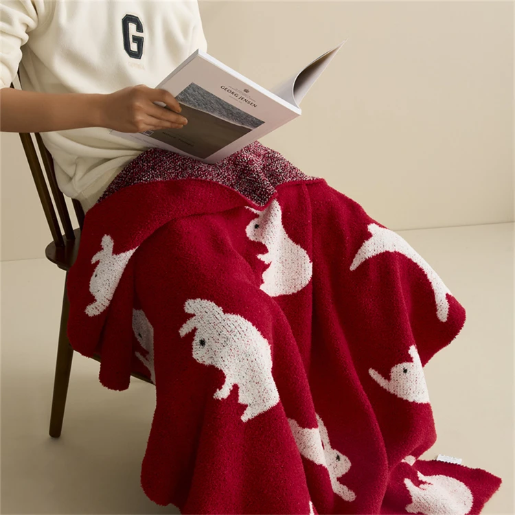 Accept Custom Design   Rabbit Jacquard  Microfiber Knitted Throw Blanket  For  Home Decoration and  Children Gift  LMT factory