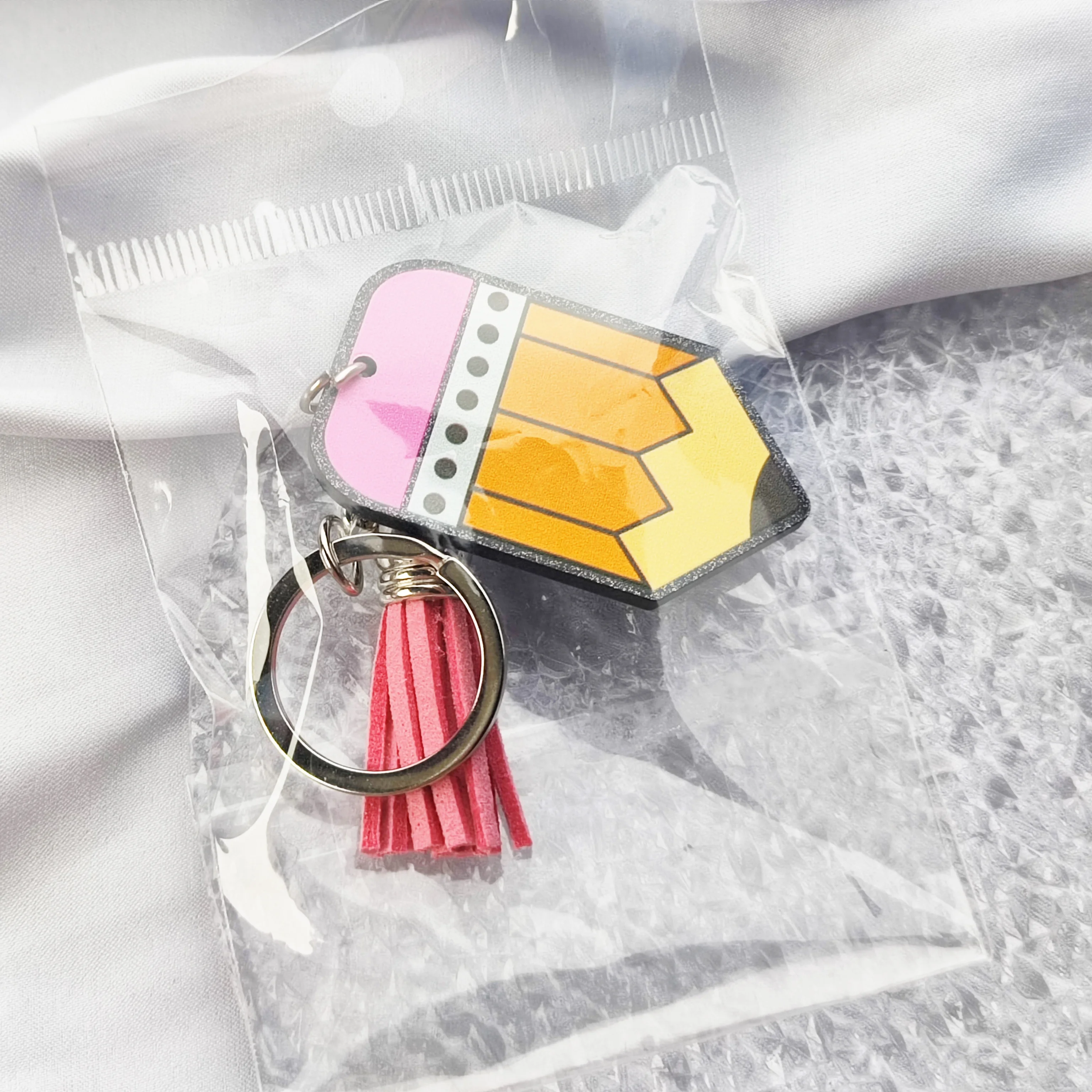 KHS156KH1050 Best price Factory Pencil Keychain With Tassel Double Faces Printed Teacher Appreciation Gift Plaid details