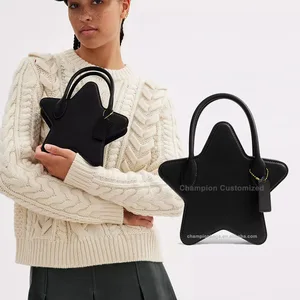 Custom Logo Black Leather Star Shape Bag Ladies Fashion Crossbody Handbag Purse for Women