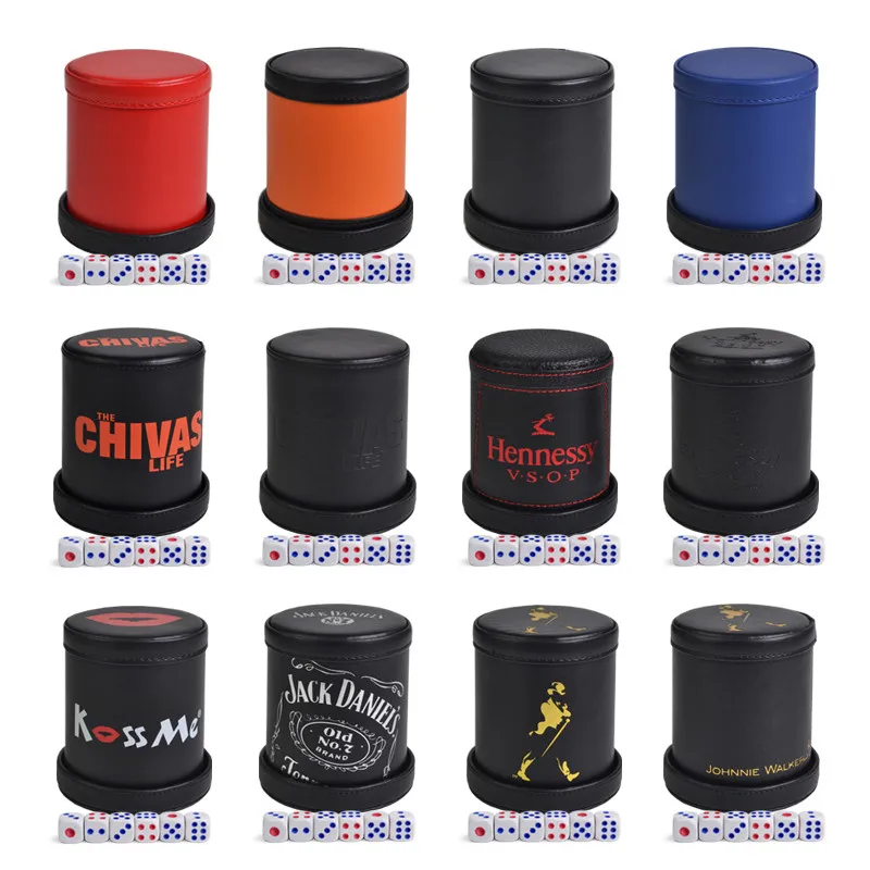 
KTV Bar покерная игра печать кожа + пластиковые игральные кубики набор без крышки и 6 шт. цифровые белые/Акриловые Кубики 