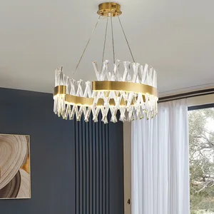 Hanging Chandelier Villa Fancy Crystal Led Circle Ring Pendant Light for Hotel Living Room